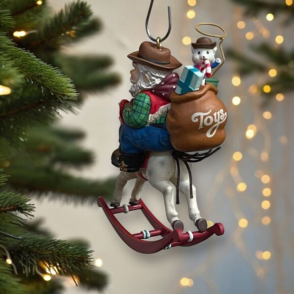 NIB Vtg. 1994 "Rockin' Ranger" Cowboy Santa On Rocking Horse Christmas Ornament - Picture 4 of 9